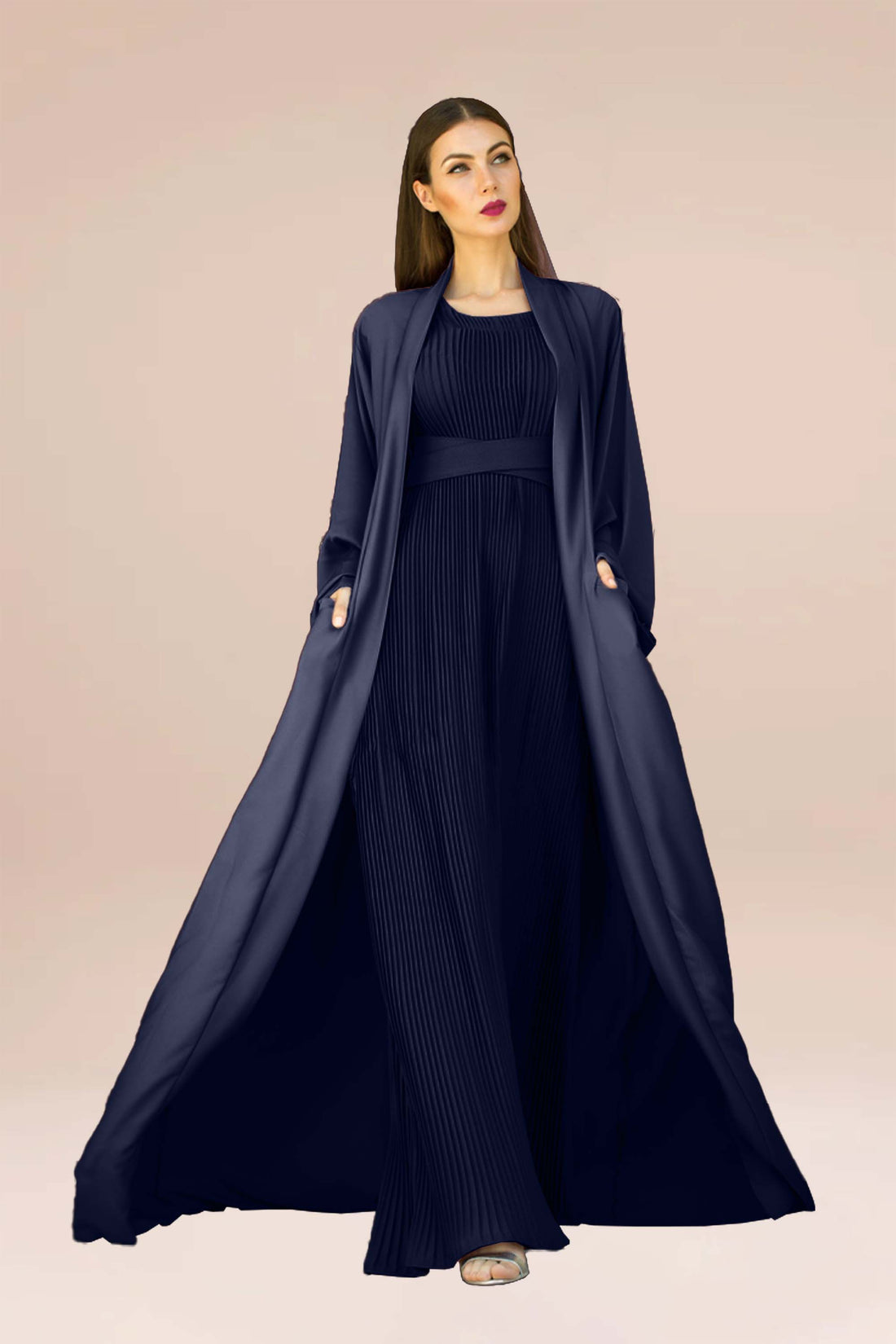 Two Piece set-Open abaya with inner dress