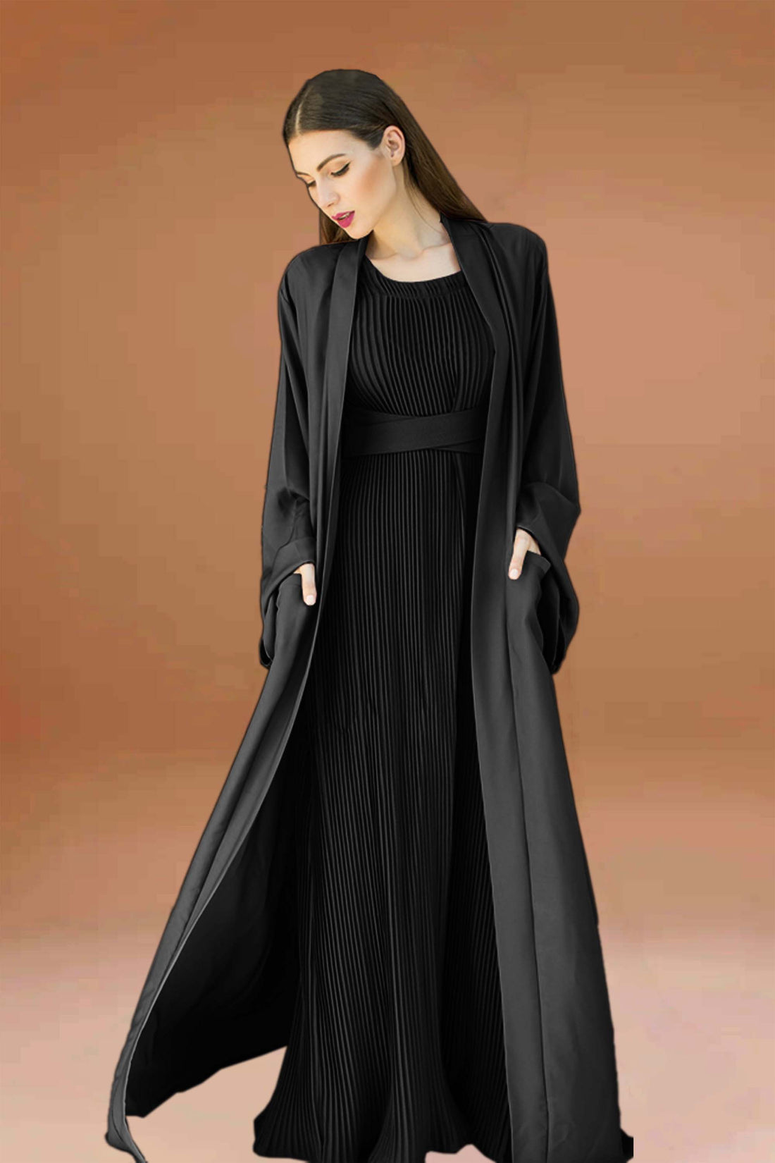 Open abaya with inner dress-2P28