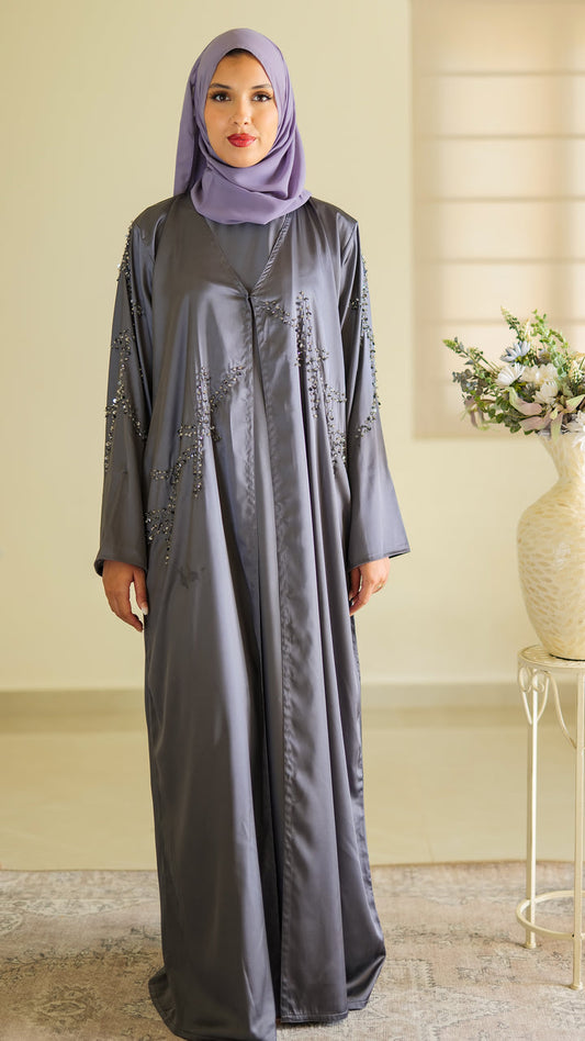 Grey Armani Satin Abaya Set-N40A